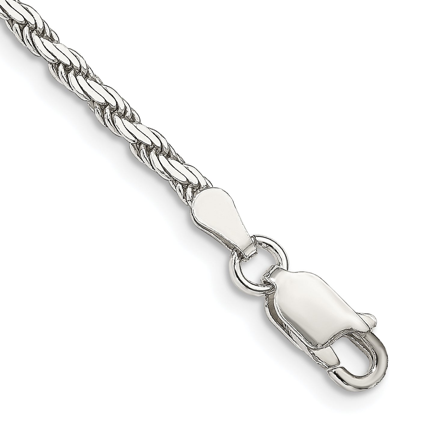 8 Inch Sterling Silver 2.5mm Flat Rope Chain Bracelet
