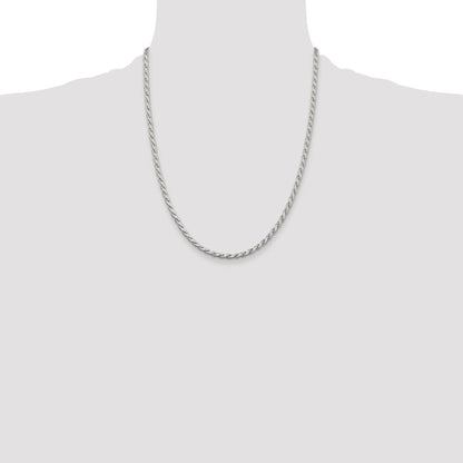 22 Inch Sterling Silver 3.1mm Flat Rope Chain Necklace