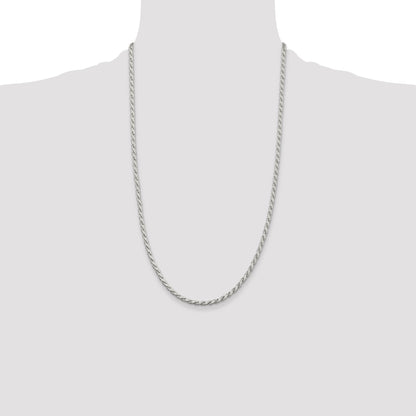 26 Inch Sterling Silver 3.1mm Flat Rope Chain Necklace