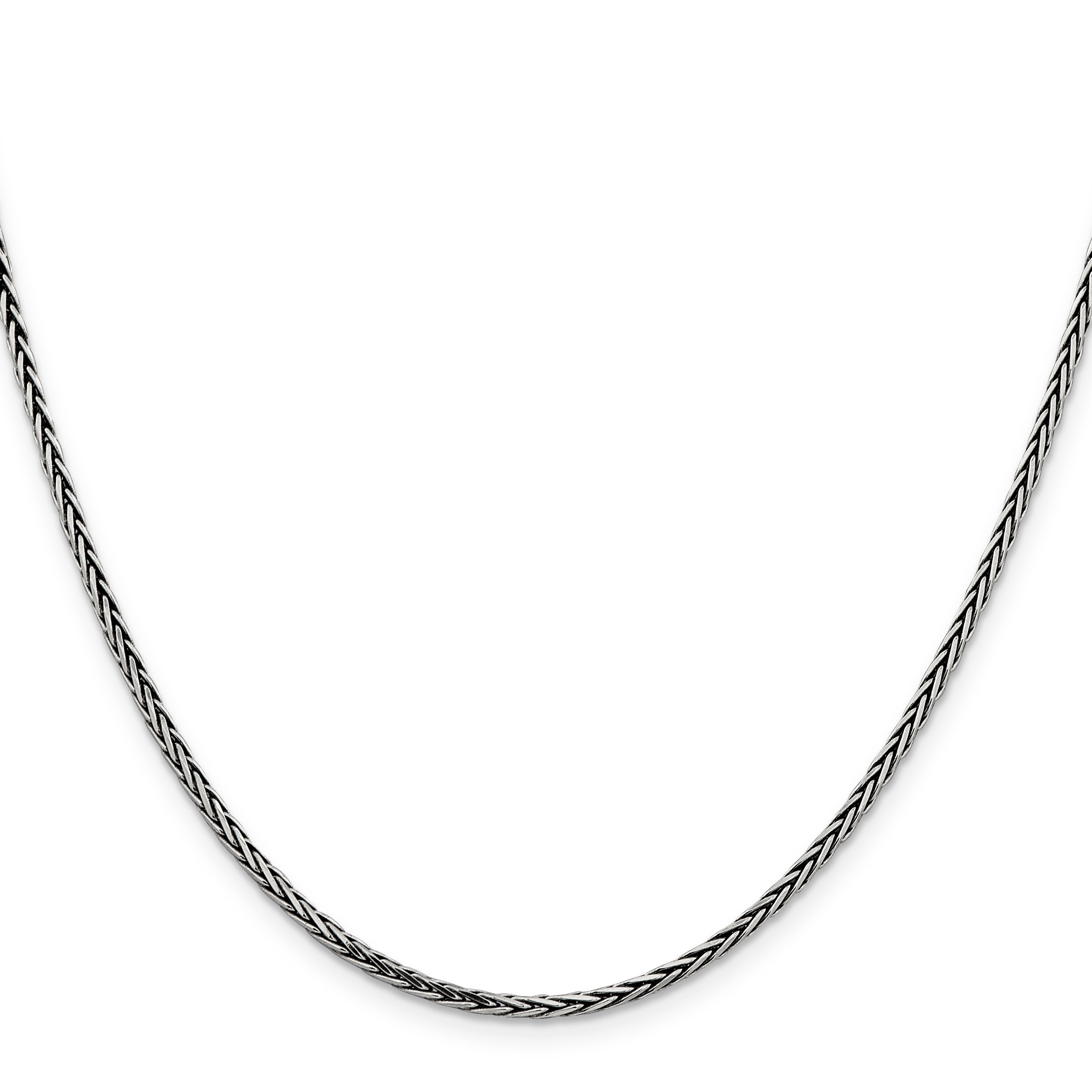 30 Inch Sterling Silver Antiqued 2.2mm Solid Square Spiga Chain Necklace