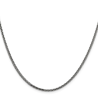 26 Inch Sterling Silver Antiqued 2.2mm Solid Square Spiga Chain Necklace