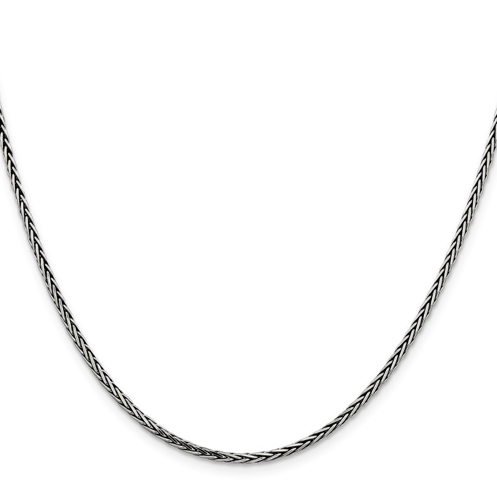 22 Inch Sterling Silver Antiqued 2.2mm Solid Square Spiga Chain Necklace