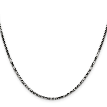 20 Inch Sterling Silver Antiqued 2.2mm Solid Square Spiga Chain Necklace