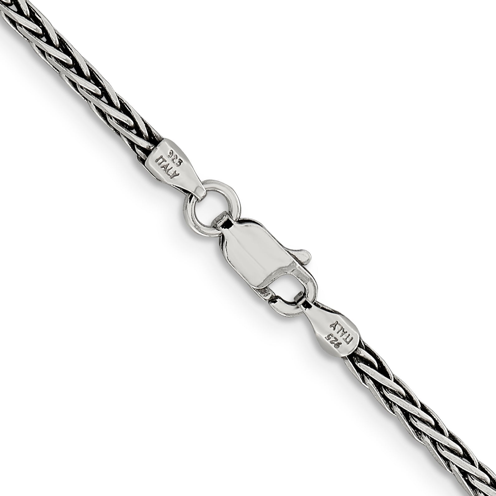 18 Inch Sterling Silver Antiqued 2.2mm Solid Square Spiga Chain Necklace