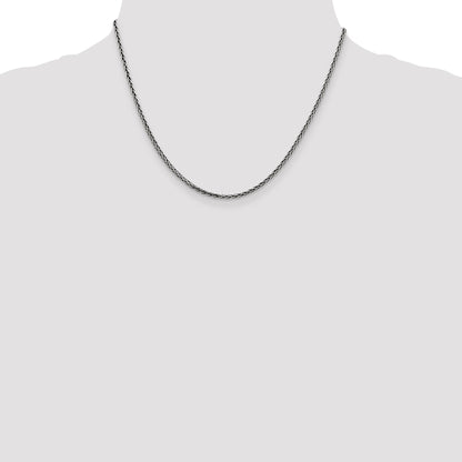 18 Inch Sterling Silver Antiqued 2.2mm Solid Square Spiga Chain Necklace