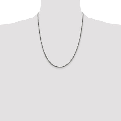 22 Inch Sterling Silver Antiqued 2.2mm Solid Square Spiga Chain Necklace