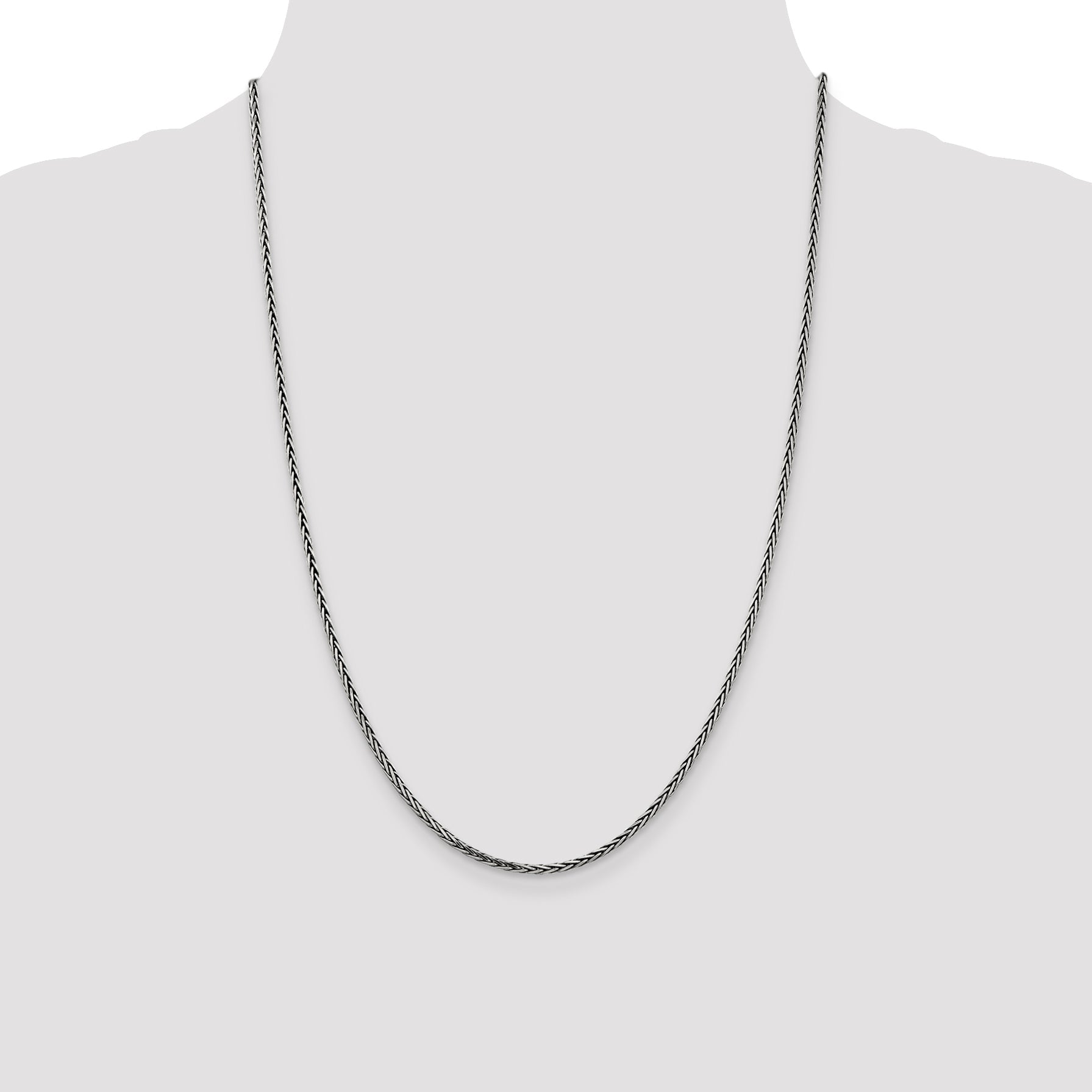 24 Inch Sterling Silver Antiqued 2.2mm Solid Square Spiga Chain Necklace