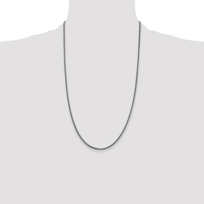 26 Inch Sterling Silver Antiqued 2.2mm Solid Square Spiga Chain Necklace