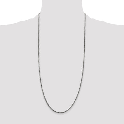 30 Inch Sterling Silver Antiqued 2.2mm Solid Square Spiga Chain Necklace