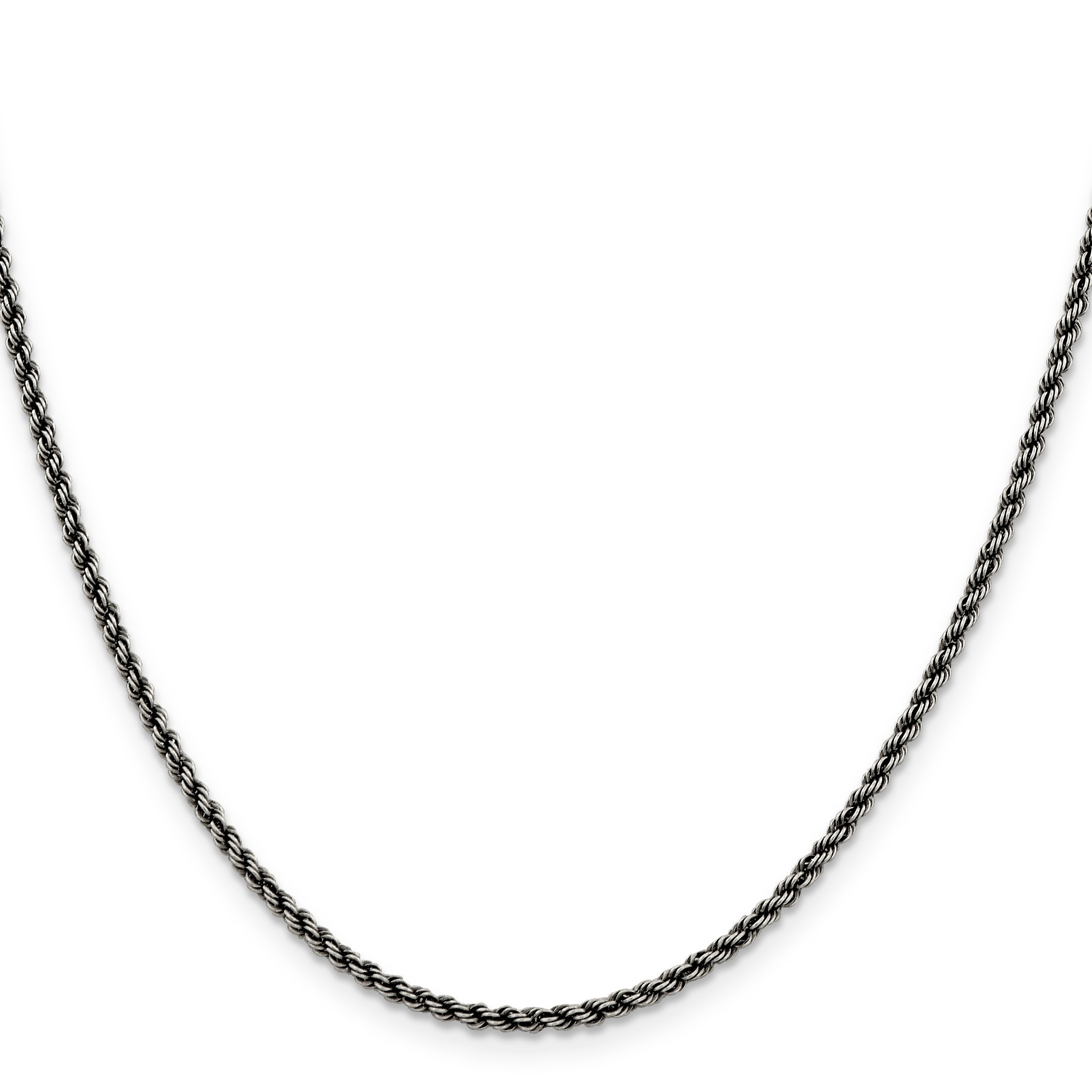 16 Inch Sterling Silver Ruthenium-Plated 2.3mm Rope Chain Necklace