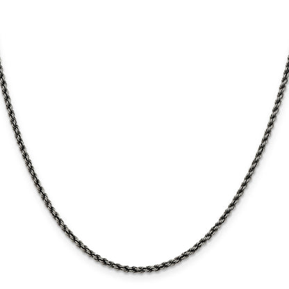 24 Inch Sterling Silver Ruthenium-Plated 2.3mm Rope Chain Necklace