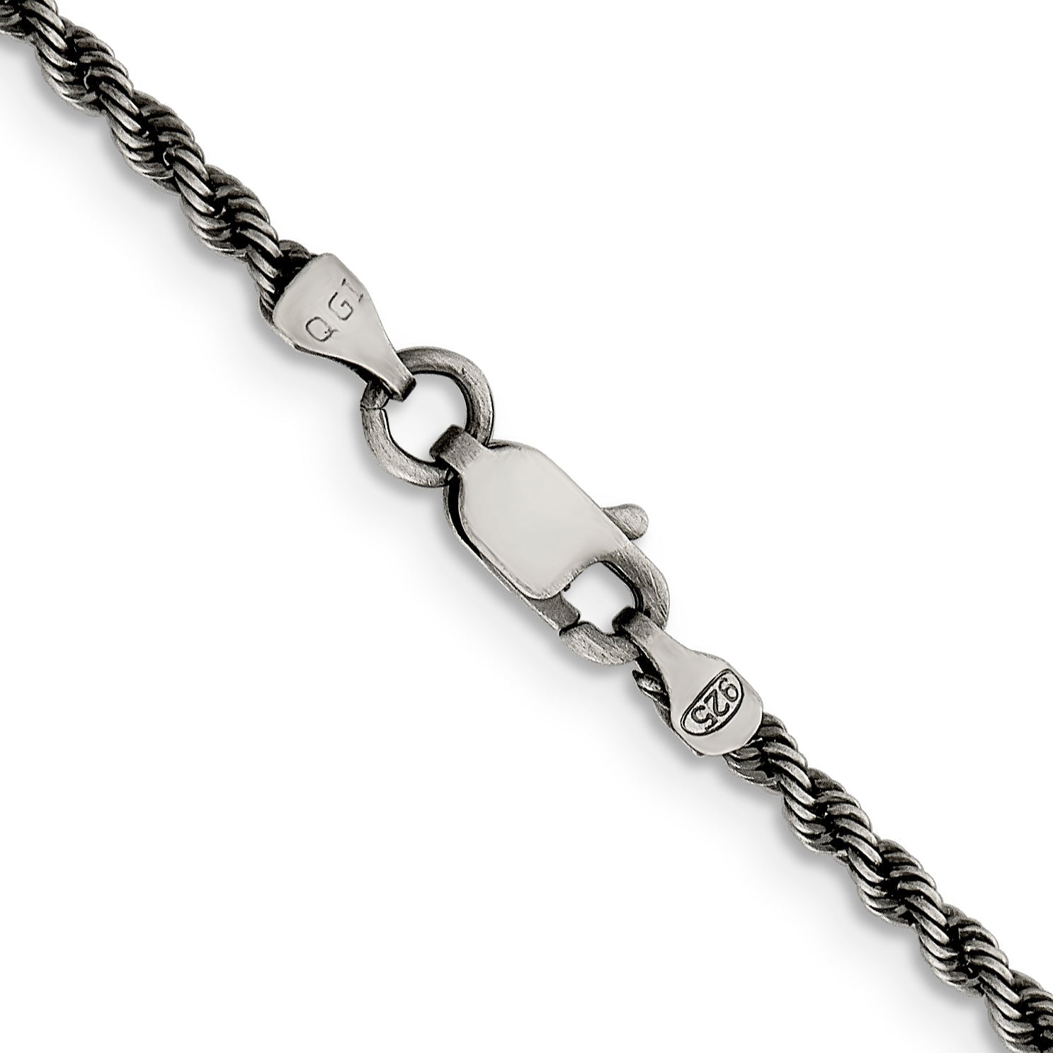 22 Inch Sterling Silver Ruthenium-Plated 2.3mm Rope Chain Necklace