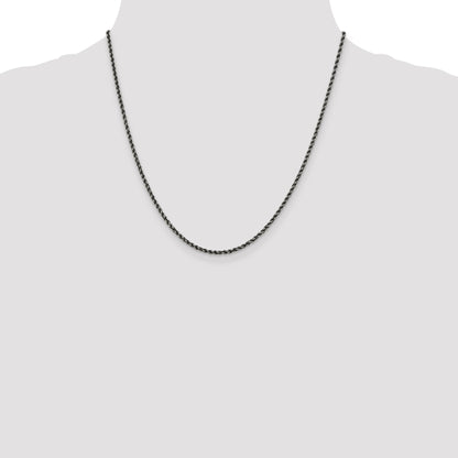 20 Inch Sterling Silver Ruthenium-Plated 2.3mm Rope Chain Necklace