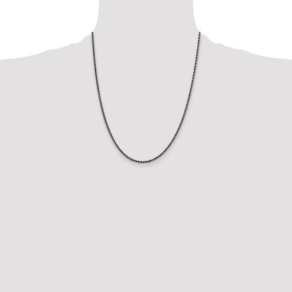 22 Inch Sterling Silver Ruthenium-Plated 2.3mm Rope Chain Necklace