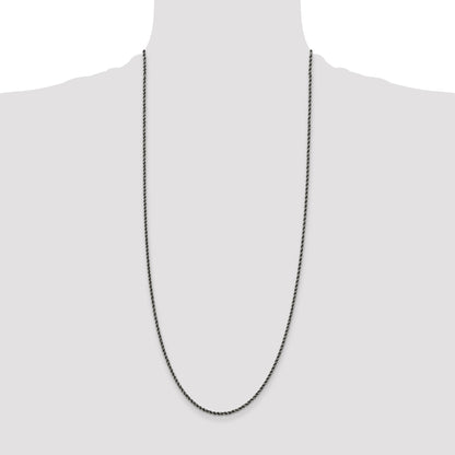 30 Inch Sterling Silver Ruthenium-Plated 2.3mm Rope Chain Necklace