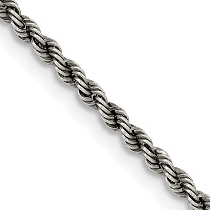 30 Inch Sterling Silver Ruthenium-Plated 2.3mm Rope Chain Necklace