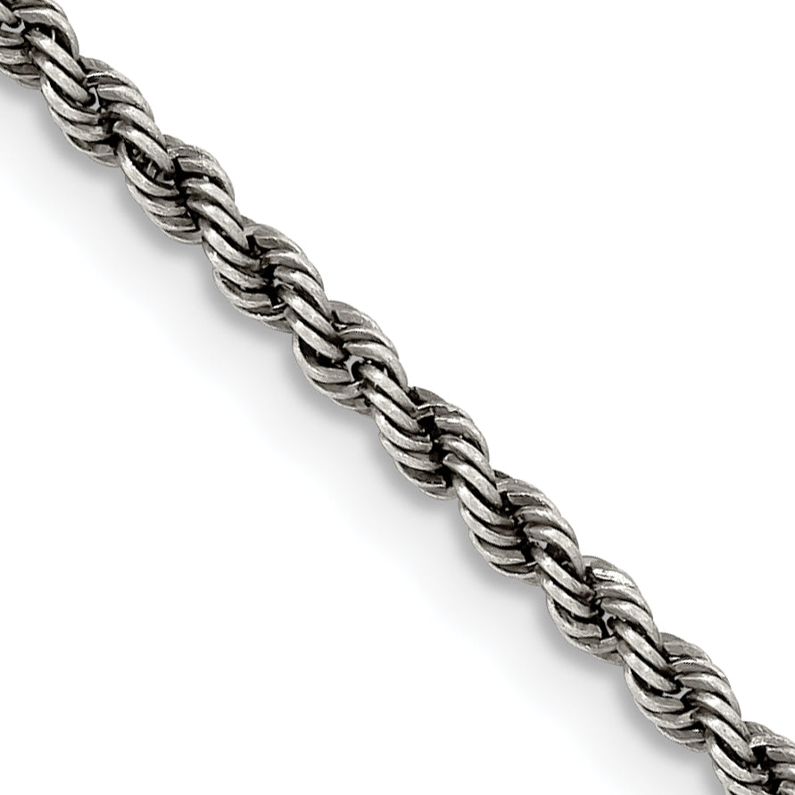 18 Inch Sterling Silver Ruthenium-Plated 2.3mm Rope Chain Necklace