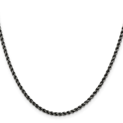 30 Inch Sterling Silver Ruthenium-Plated 2.9mm Rope Chain Necklace