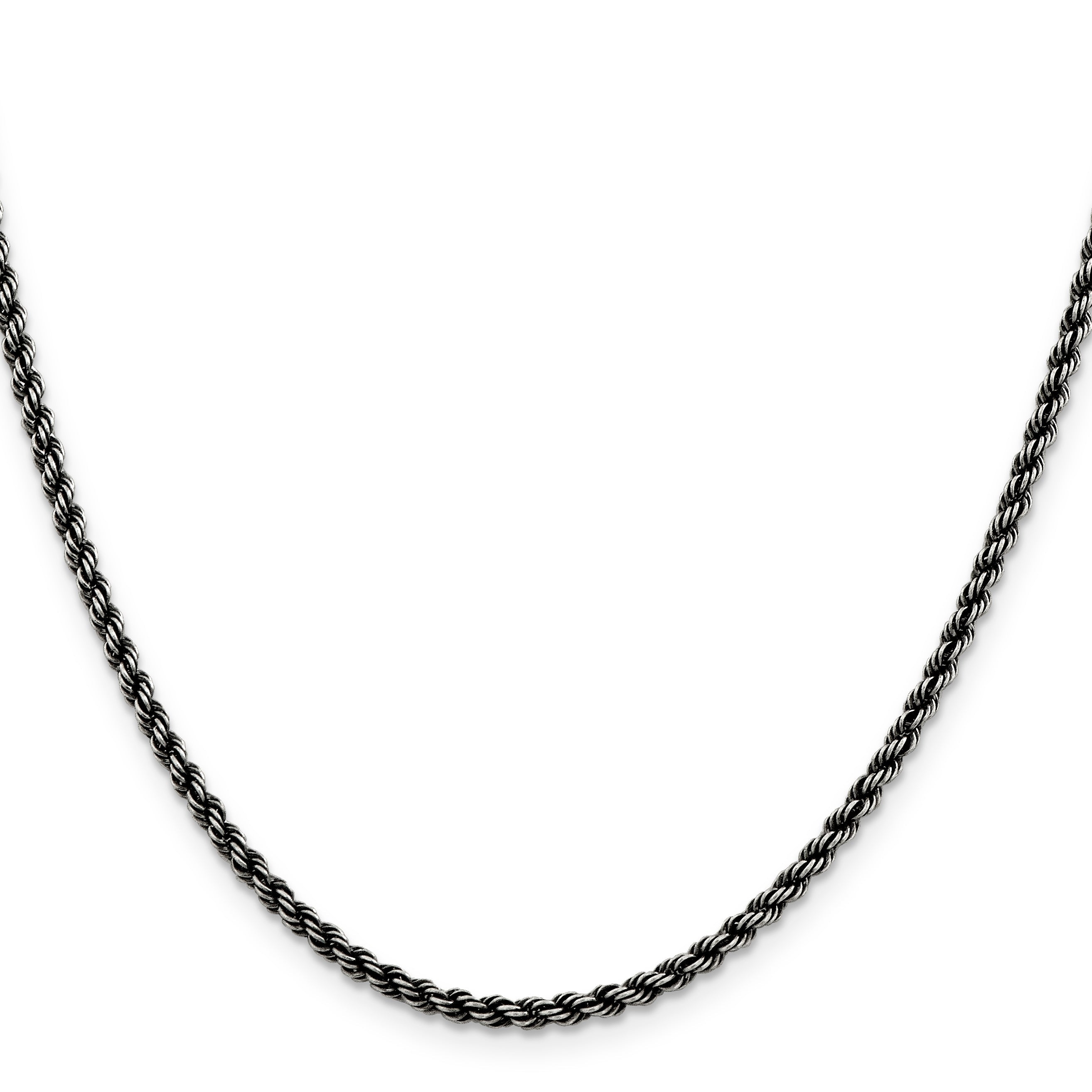 20 Inch Sterling Silver Ruthenium-Plated 2.9mm Rope Chain Necklace