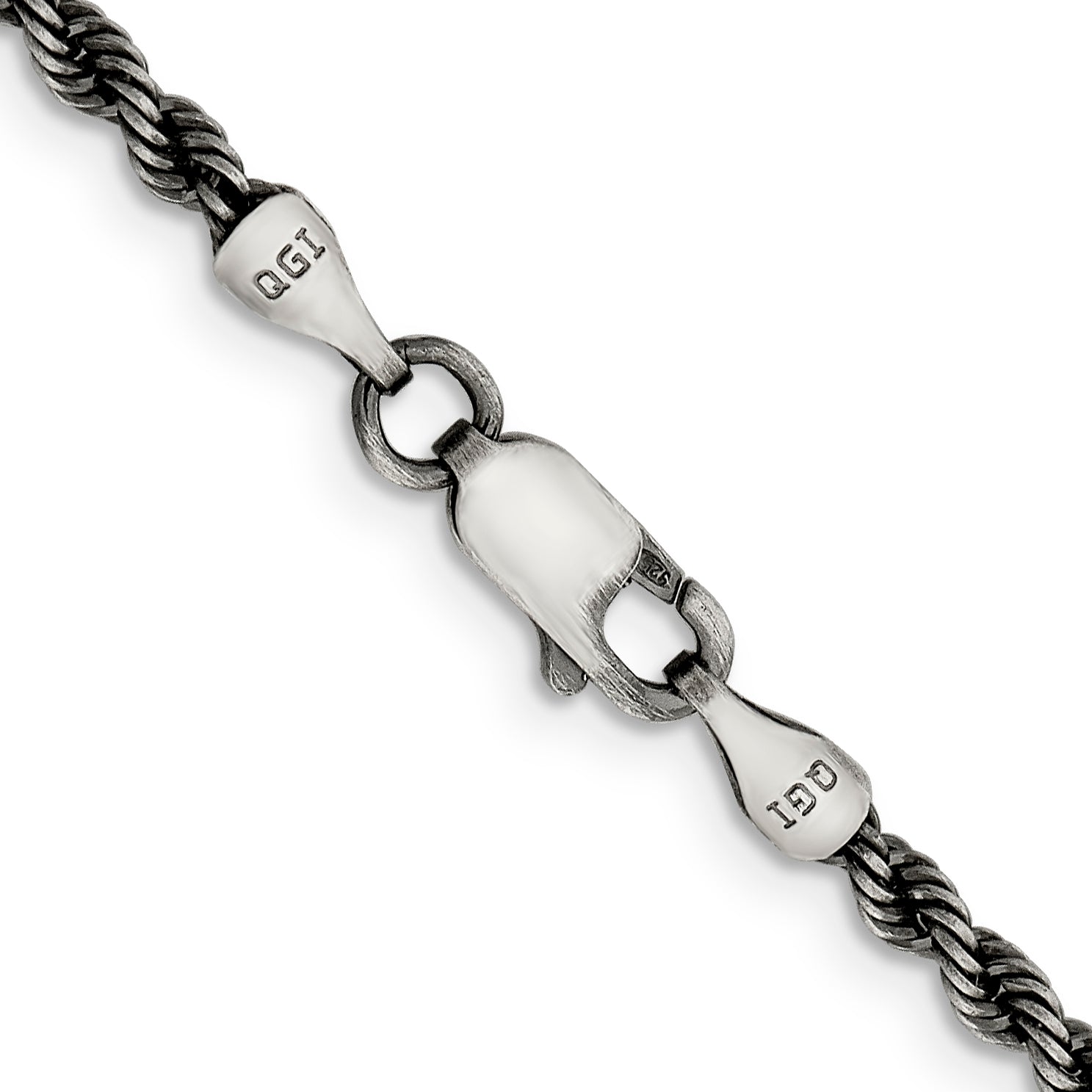 16 Inch Sterling Silver Ruthenium-Plated 2.9mm Rope Chain Necklace