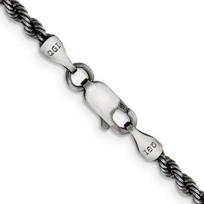 18 Inch Sterling Silver Ruthenium-Plated 2.9mm Rope Chain Necklace