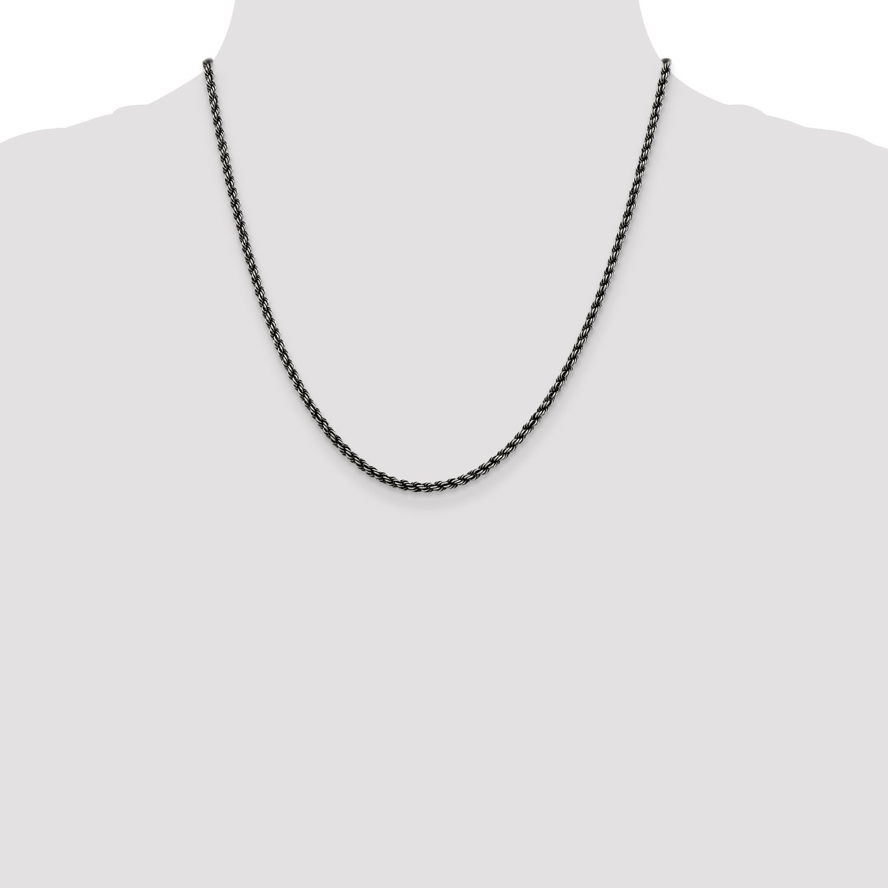 20 Inch Sterling Silver Ruthenium-Plated 2.9mm Rope Chain Necklace