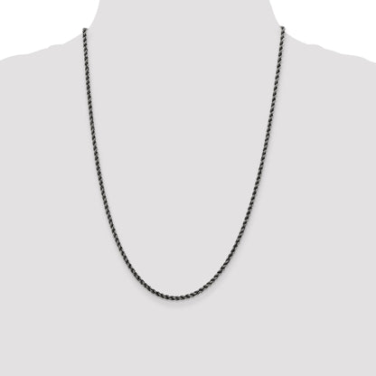 24 Inch Sterling Silver Ruthenium-Plated 2.9mm Rope Chain Necklace