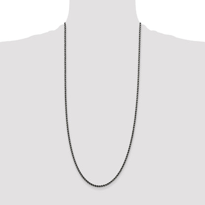 30 Inch Sterling Silver Ruthenium-Plated 2.9mm Rope Chain Necklace