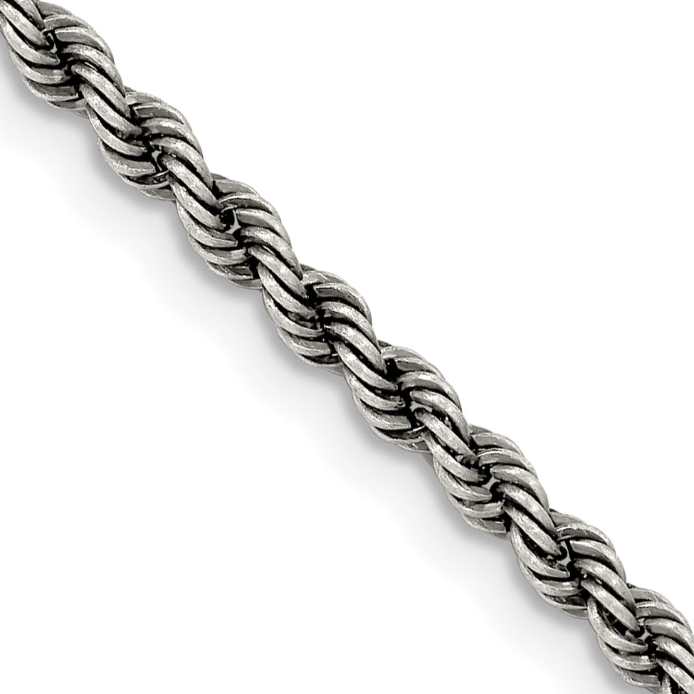 18 Inch Sterling Silver Ruthenium-Plated 2.9mm Rope Chain Necklace