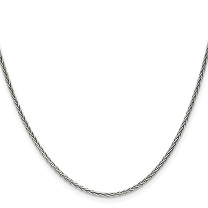 20 Inch Sterling Silver Antiqued 1.6mm Solid Square Spiga Chain Necklace