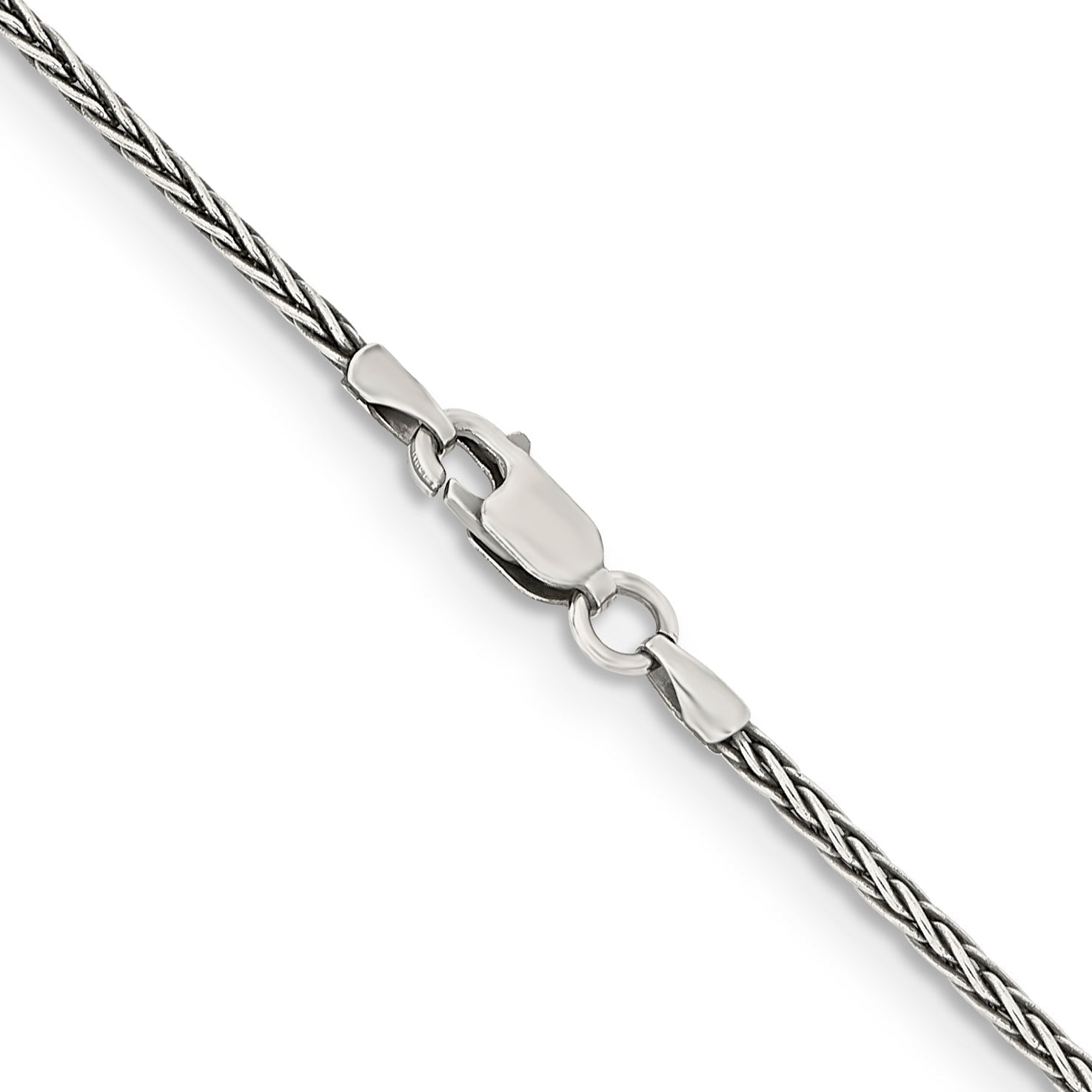 16 Inch Sterling Silver Antiqued 1.6mm Solid Square Spiga Chain Necklace