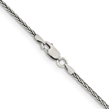 24 Inch Sterling Silver Antiqued 1.6mm Solid Square Spiga Chain Necklace