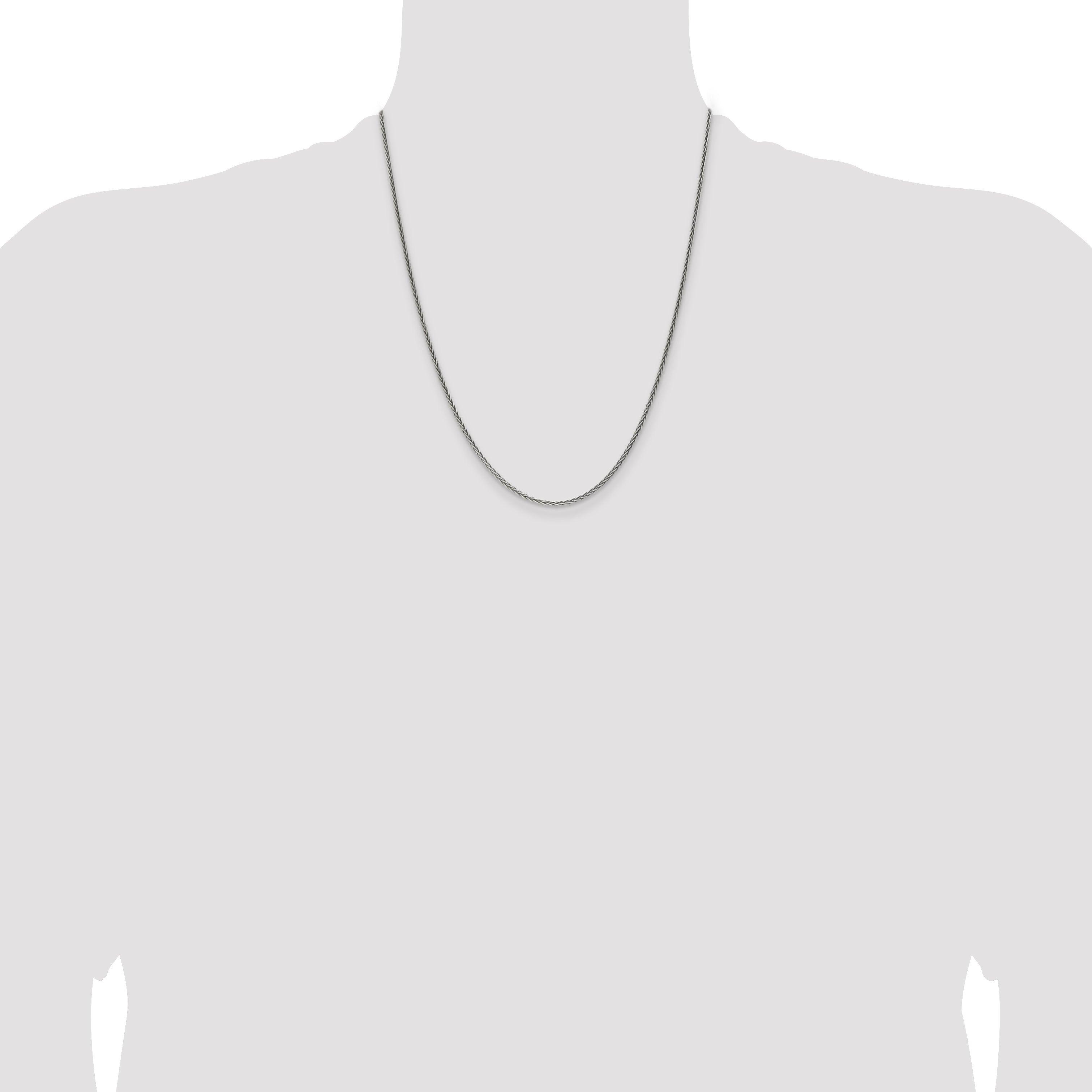 22 Inch Sterling Silver Antiqued 1.6mm Solid Square Spiga Chain Necklace