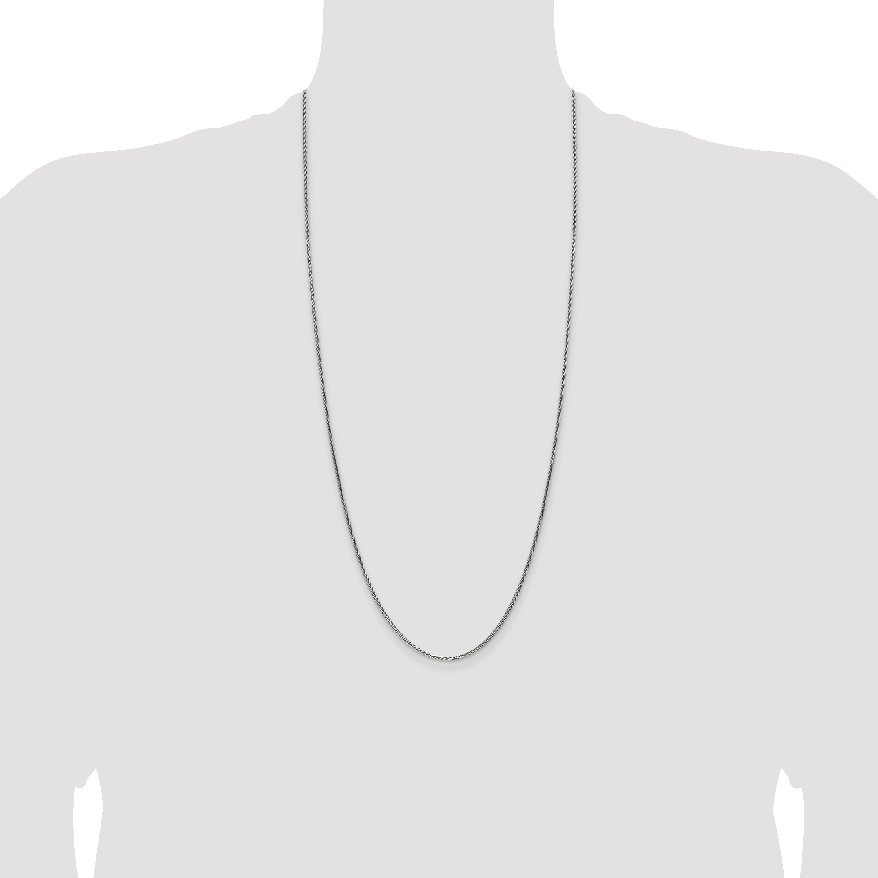 30 Inch Sterling Silver Antiqued 1.6mm Solid Square Spiga Chain Necklace