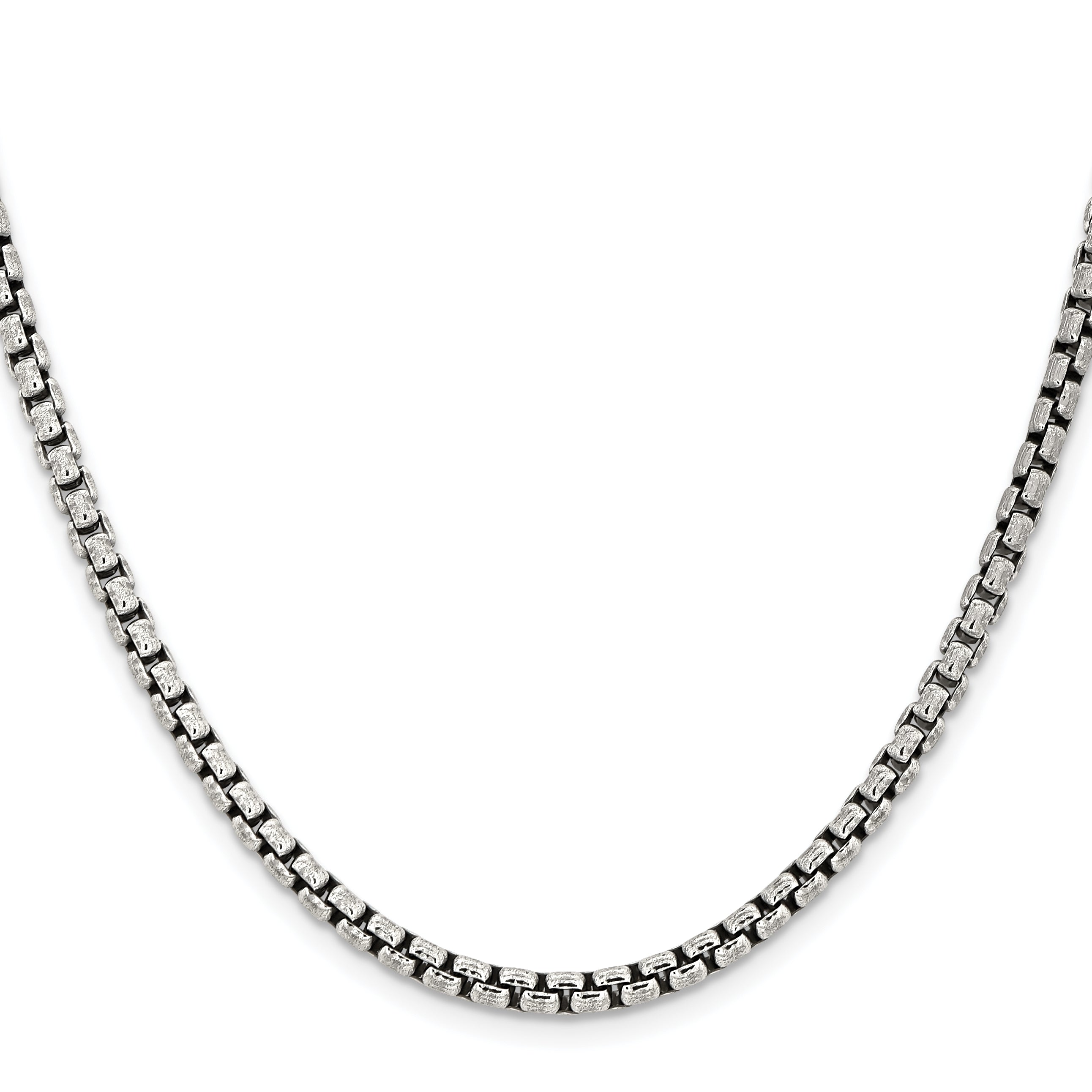 20 Inch Sterling Silver Antiqued 3.6mm Round Box Chain Necklace