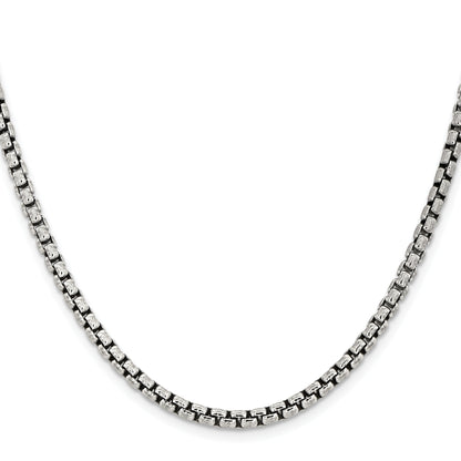 22 Inch Sterling Silver Antiqued 3.6mm Round Box Chain Necklace