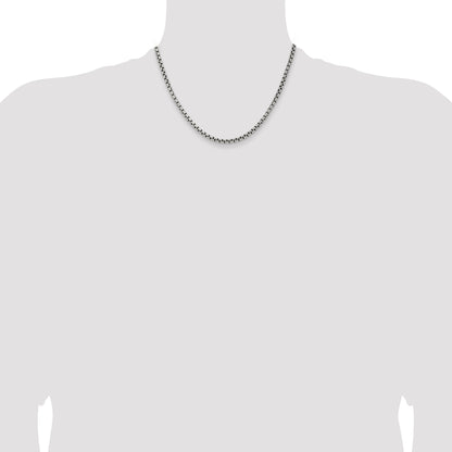 18 Inch Sterling Silver Antiqued 3.6mm Round Box Chain Necklace