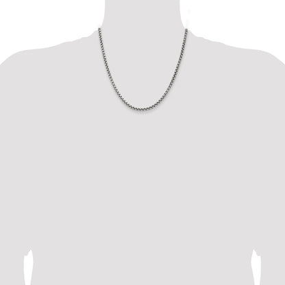 20 Inch Sterling Silver Antiqued 3.6mm Round Box Chain Necklace