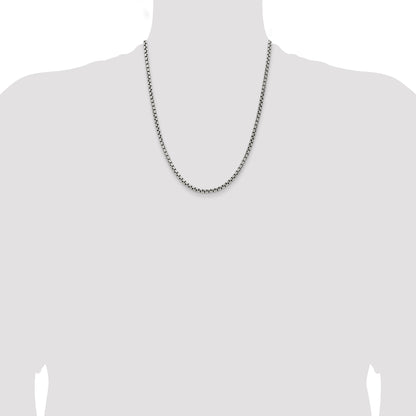 22 Inch Sterling Silver Antiqued 3.6mm Round Box Chain Necklace