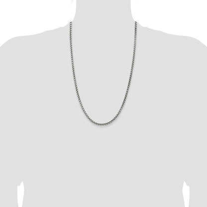 26 Inch Sterling Silver Antiqued 3.6mm Round Box Chain Necklace