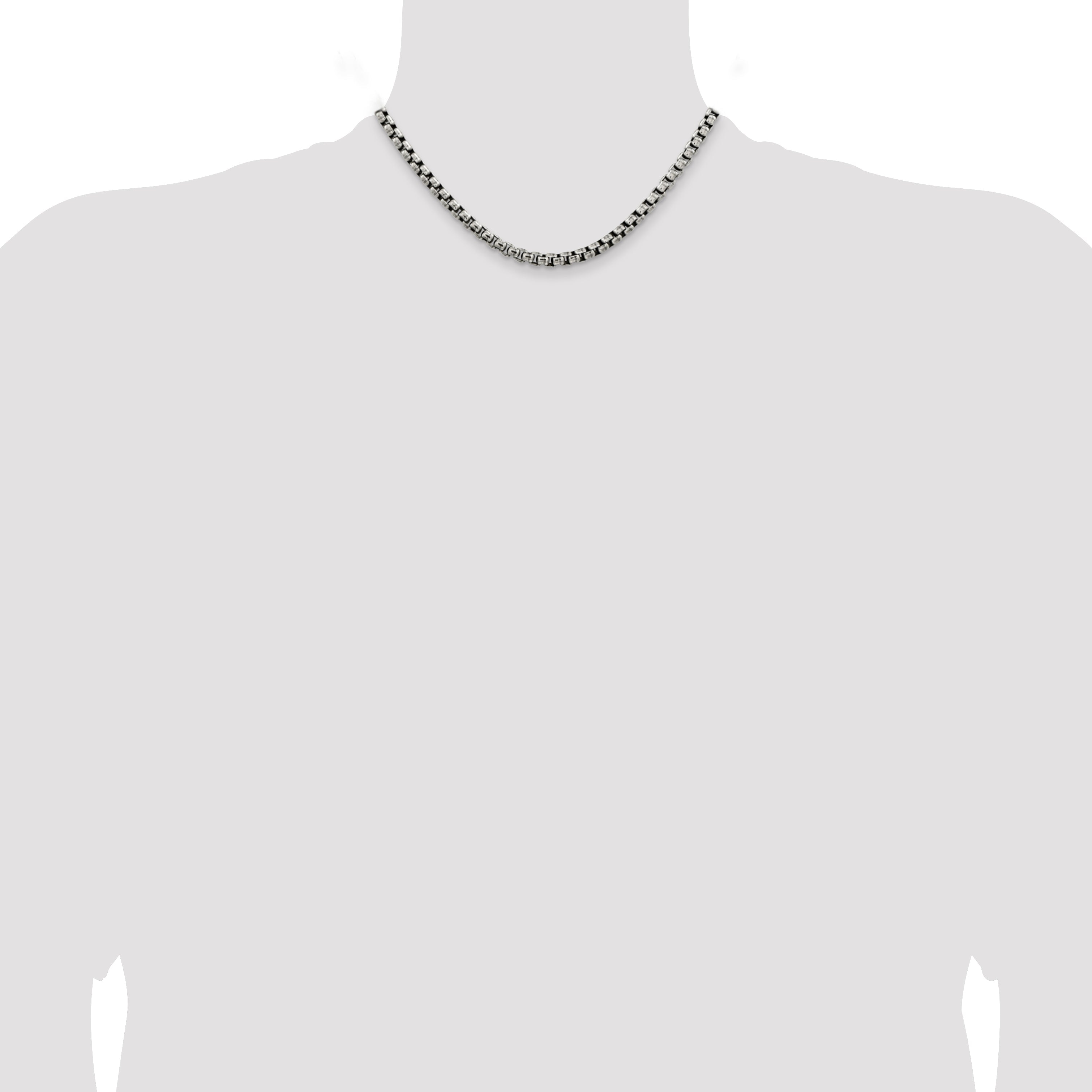 16 Inch Sterling Silver Antiqued 5.2mm Round Box Chain Necklace