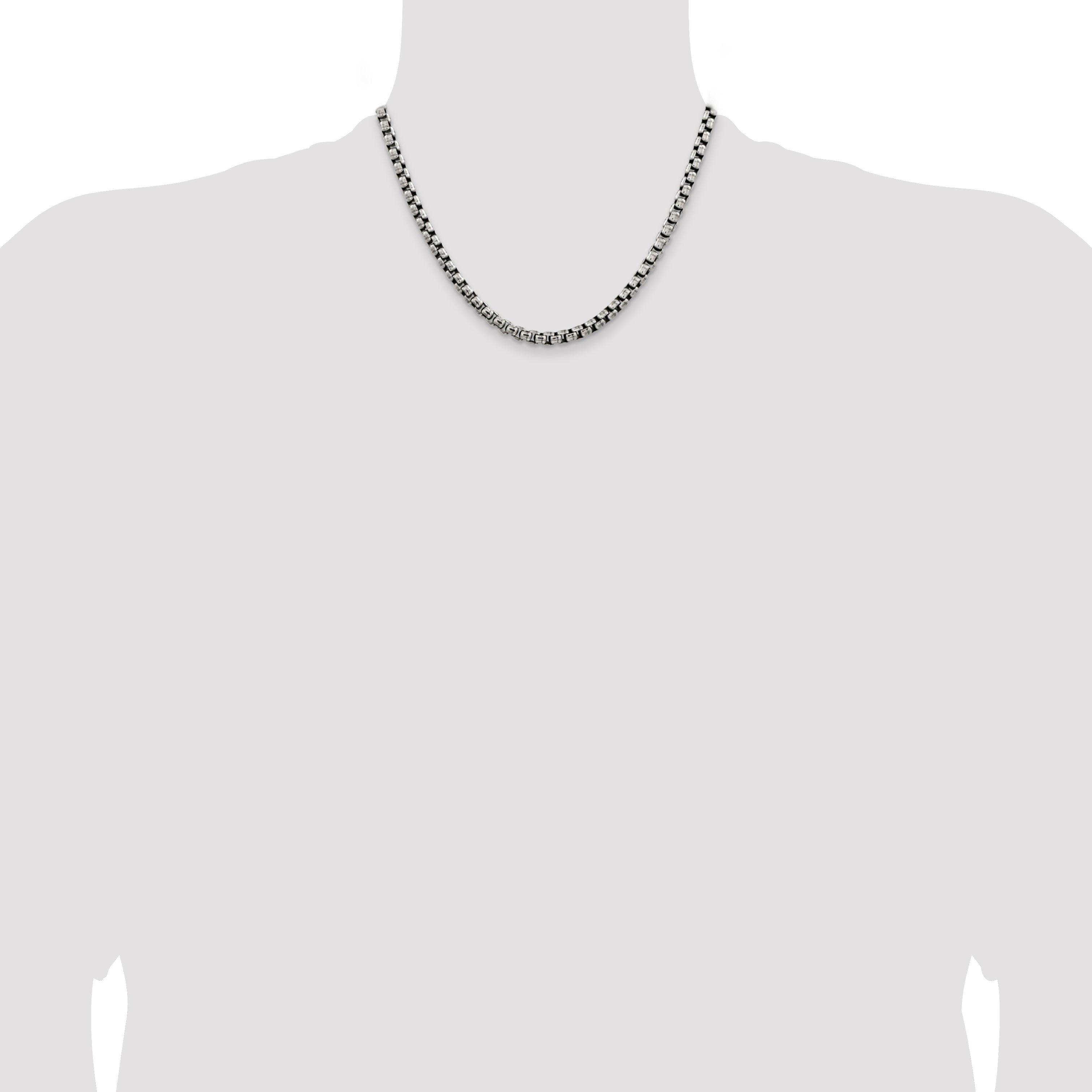 18 Inch Sterling Silver Antiqued 5.2mm Round Box Chain Necklace