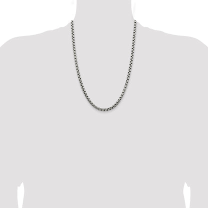24 Inch Sterling Silver Antiqued 5.2mm Round Box Chain Necklace