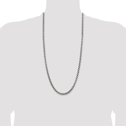 30 Inch Sterling Silver Antiqued 5.2mm Round Box Chain Necklace
