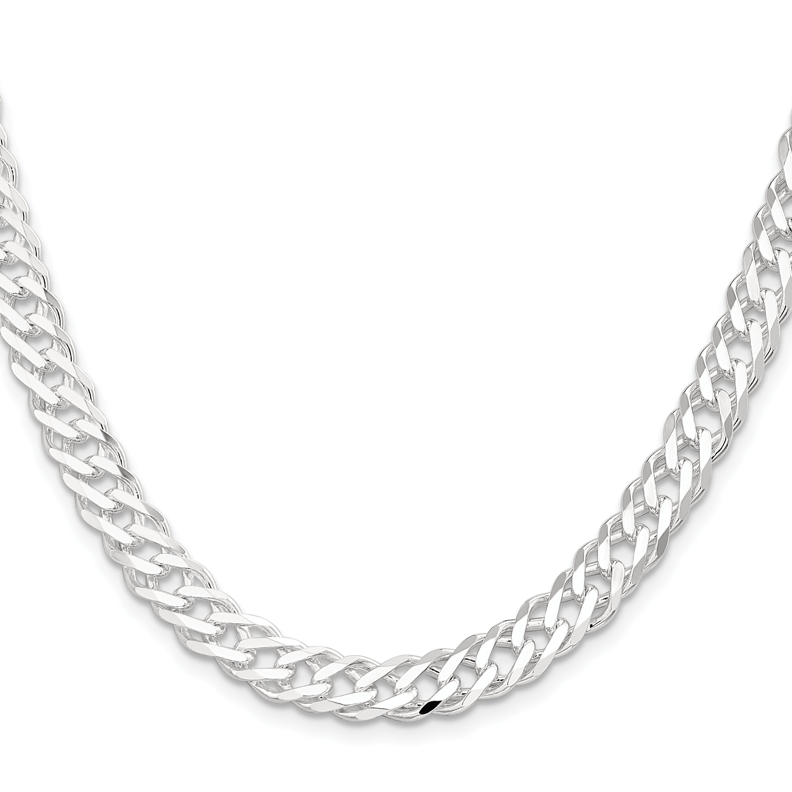 18 Inch Sterling Silver 7.75mm 6 Side D/C Flat Double Curb Chain Necklace