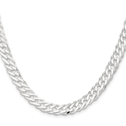24 Inch Sterling Silver 7.75mm 6 Side D/C Flat Double Curb Chain Necklace