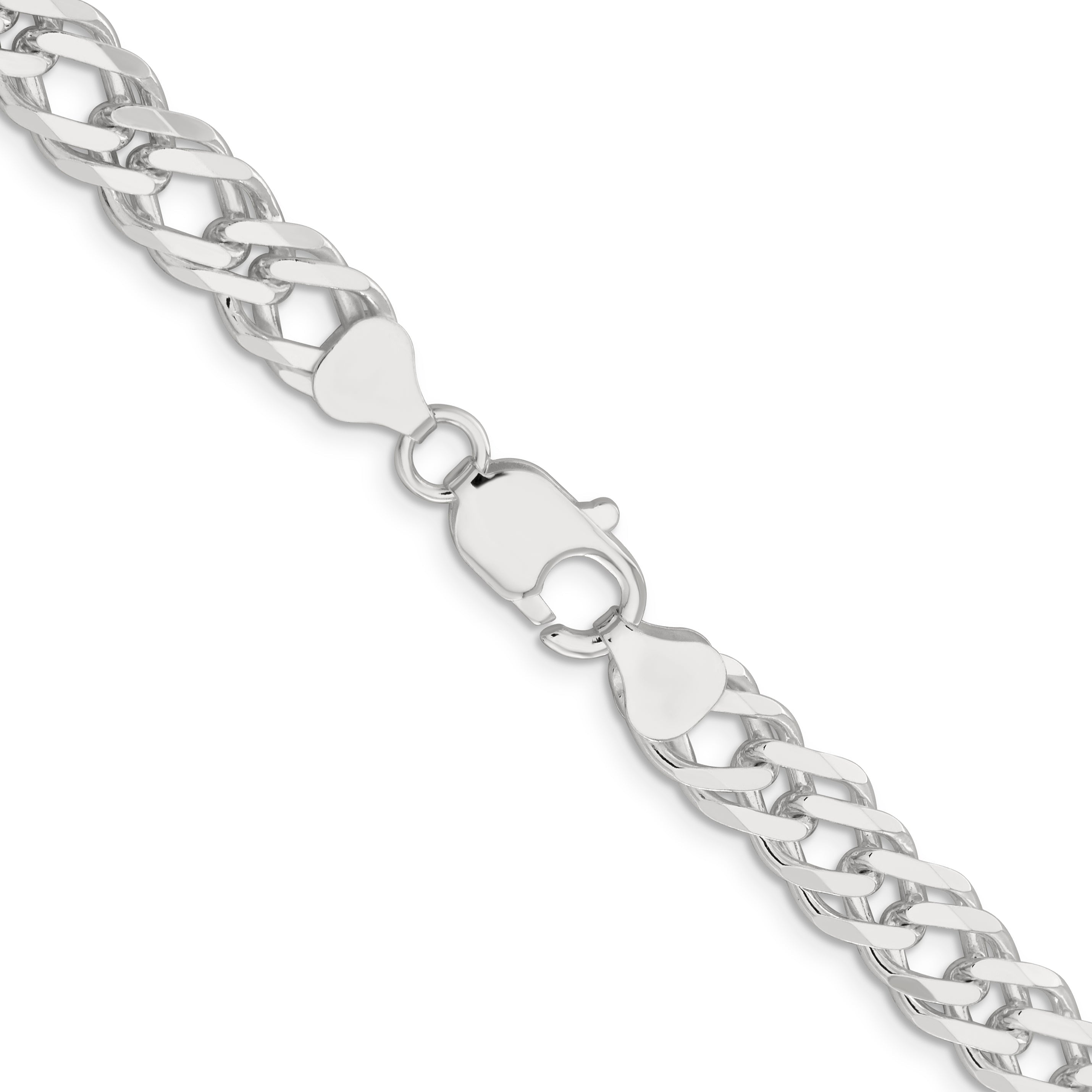 24 Inch Sterling Silver 7.75mm 6 Side D/C Flat Double Curb Chain Necklace