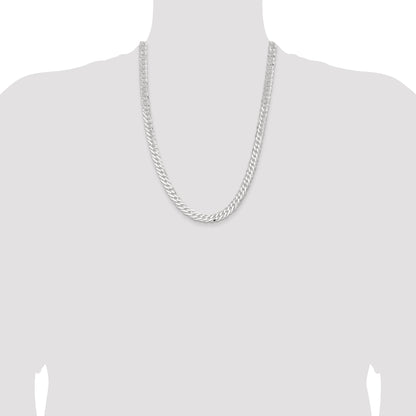 24 Inch Sterling Silver 7.75mm 6 Side D/C Flat Double Curb Chain Necklace