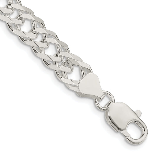 7 Inch Sterling Silver 7.75mm 6 Side D/C Flat Double Curb Chain Bracelet