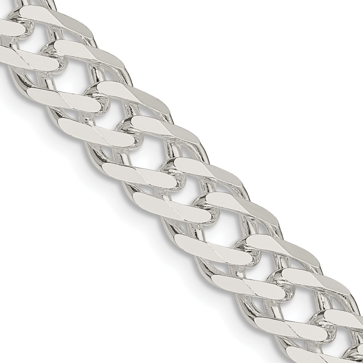 24 Inch Sterling Silver 7.75mm 6 Side D/C Flat Double Curb Chain Necklace